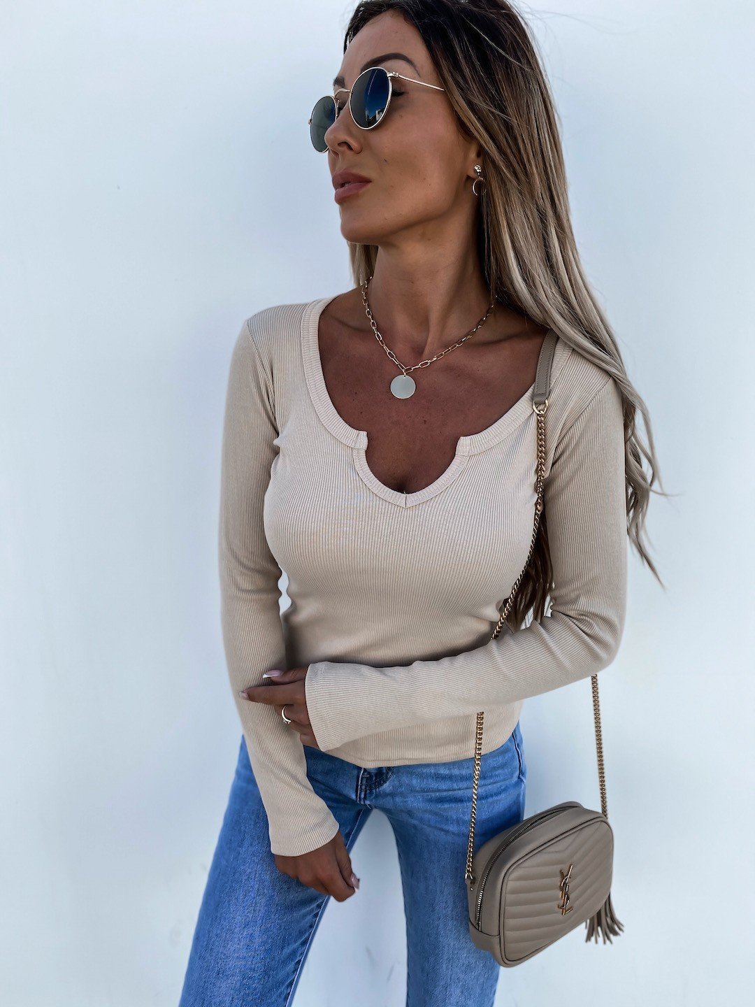 Fall 2024 Women Tops Custom Slim-fit Rib Knit T Shirts Designer Blouse Cotton Plain Long Sleeve T Shirt