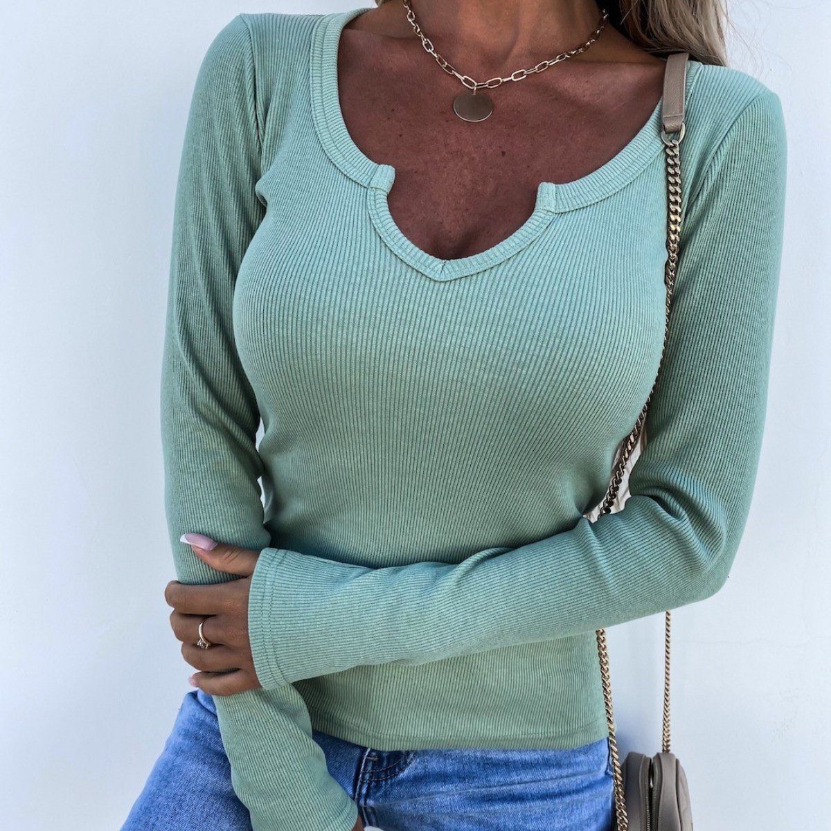 Fall 2024 Women Tops Custom Slim-fit Rib Knit T Shirts Designer Blouse Cotton Plain Long Sleeve T Shirt