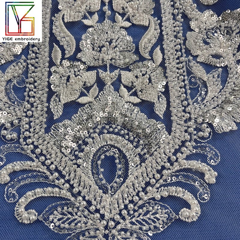 new design high quality mesh embroidery french white beaded sequins wedding lace bridal dress bead lace fabric