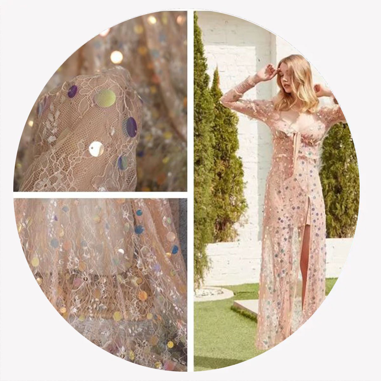 High Quality Embroidery Fabric Stage Clothing Sequins Stacked Star Women's Mesh Dress Fashion Bead Fabric
