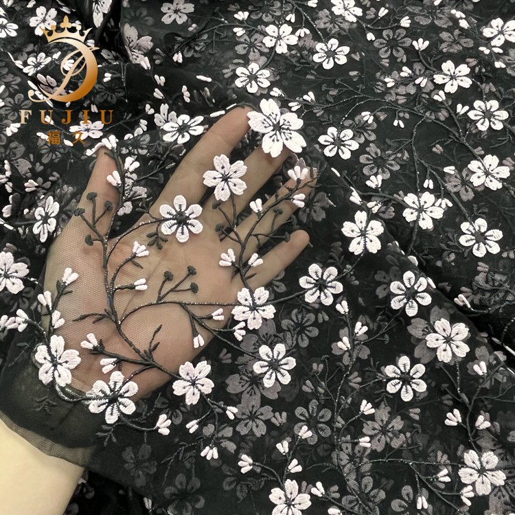 Multi color choose embroidery fabric floral tulle fabric