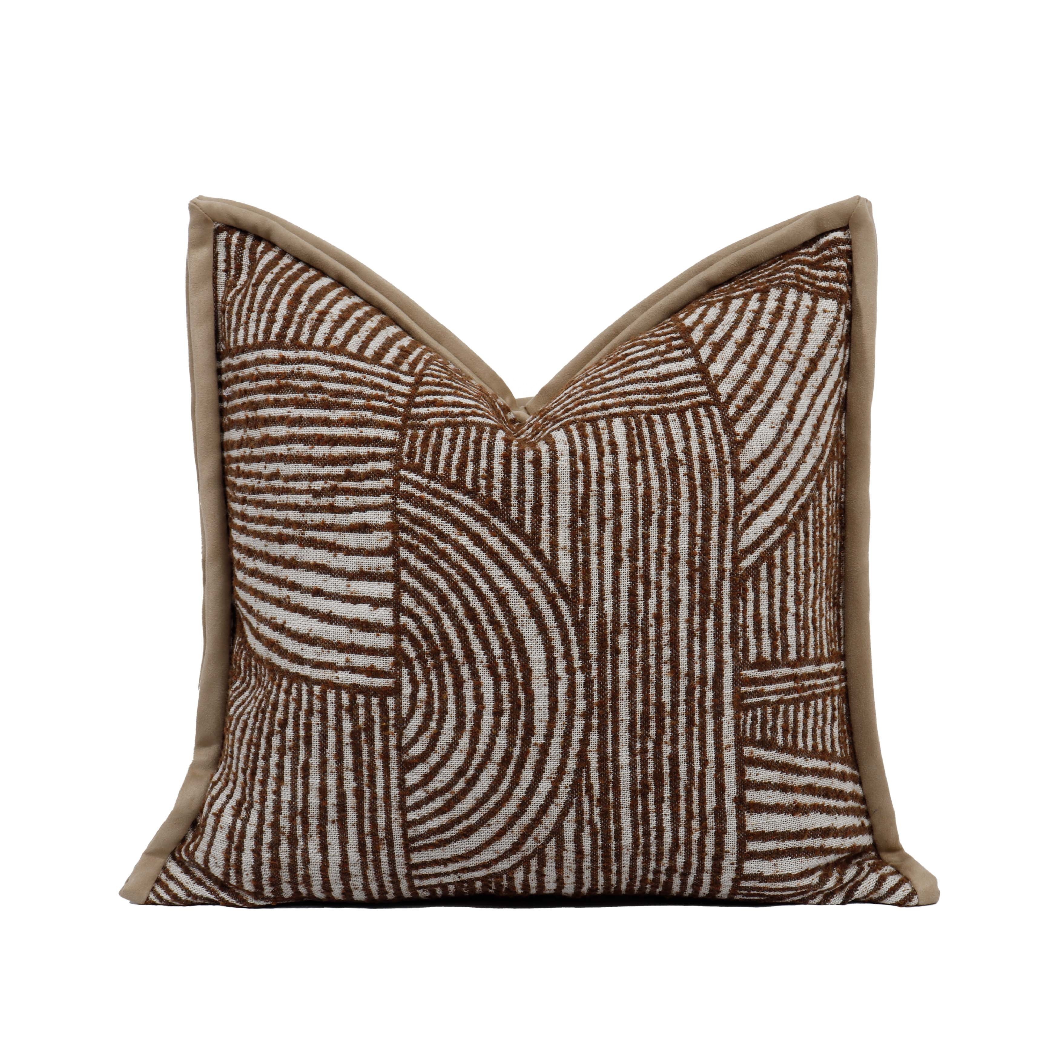Tiff Home Wholesale Hot Style Coffee Color Organic Texture Cushion Cover Cotton And Linen Customized Line Pattern Throw Pillow