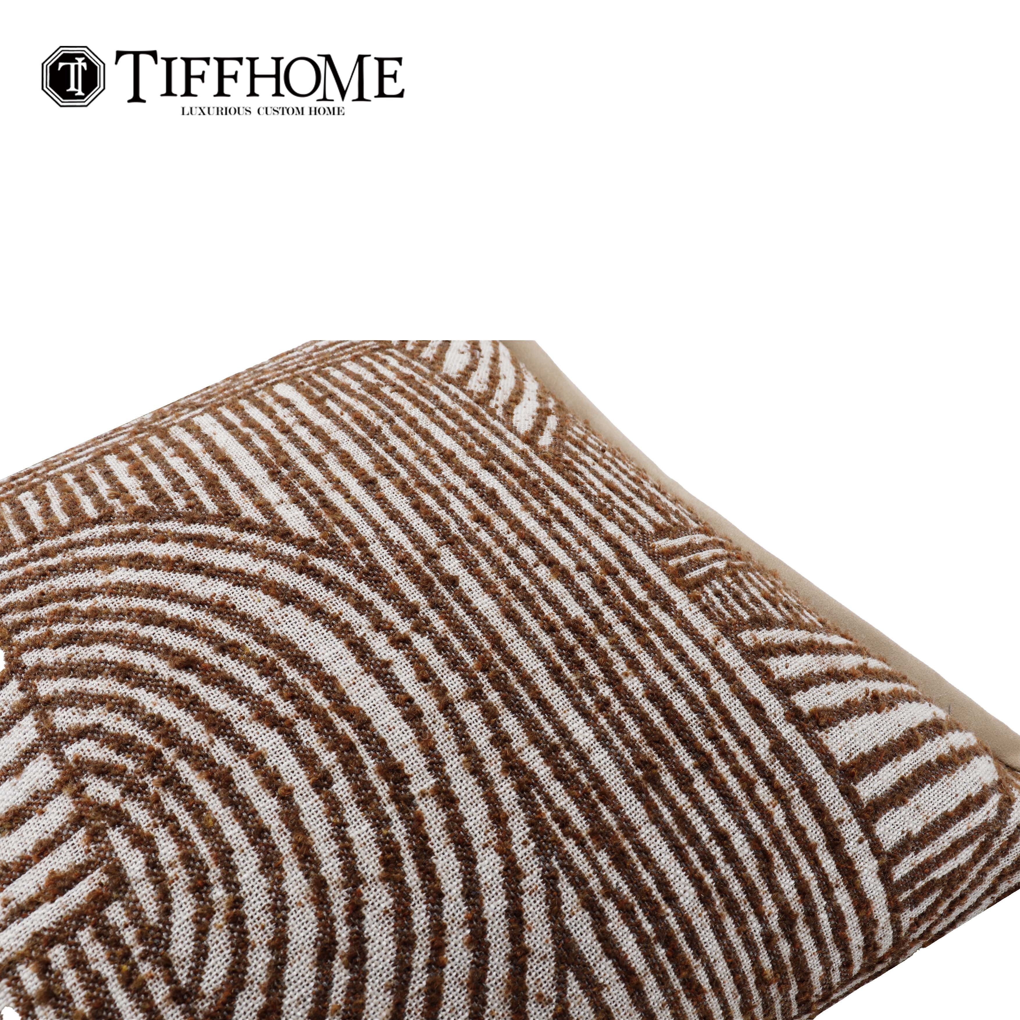Tiff Home Wholesale Hot Style Coffee Color Organic Texture Cushion Cover Cotton And Linen Customized Line Pattern Throw Pillow