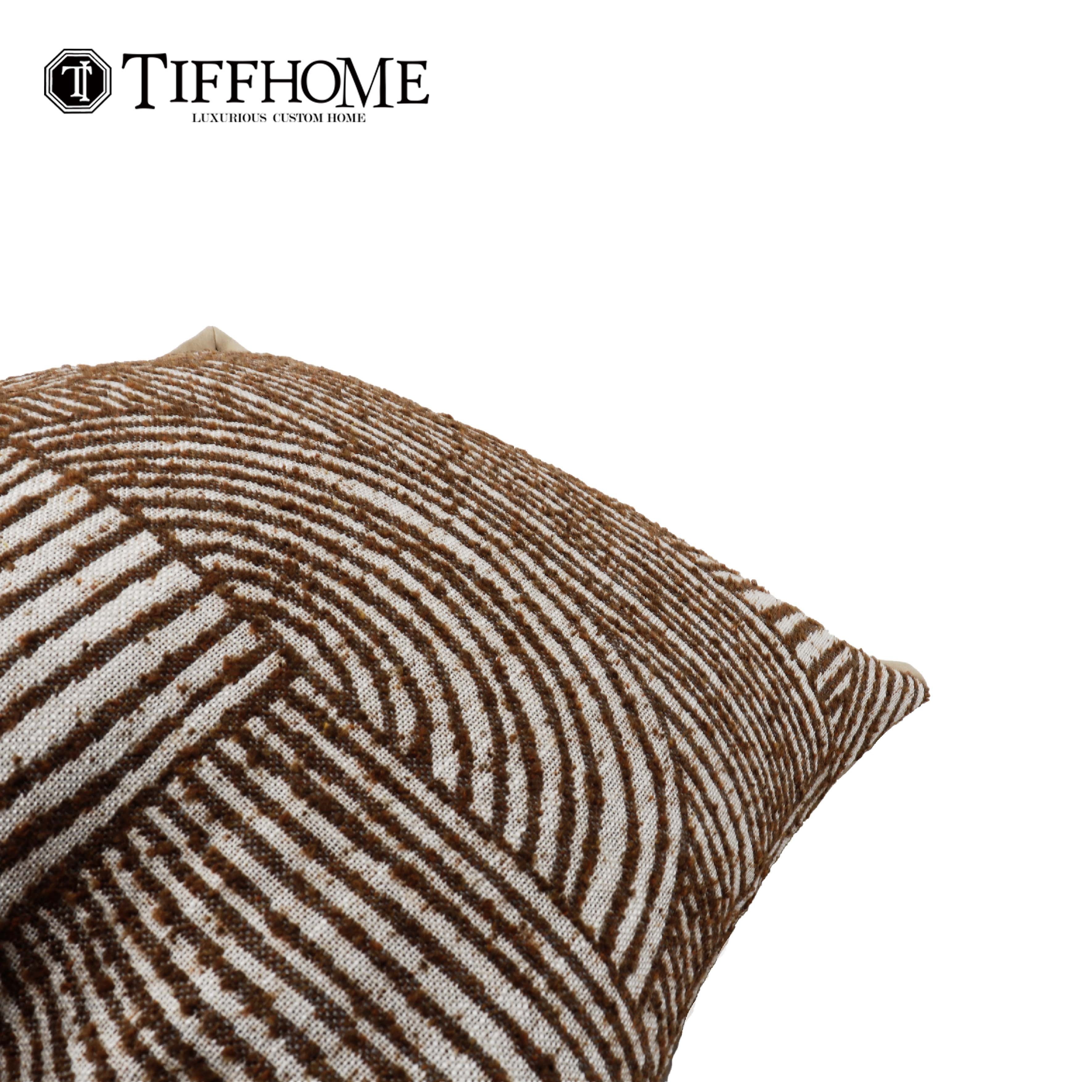 Tiff Home Wholesale Hot Style Coffee Color Organic Texture Cushion Cover Cotton And Linen Customized Line Pattern Throw Pillow