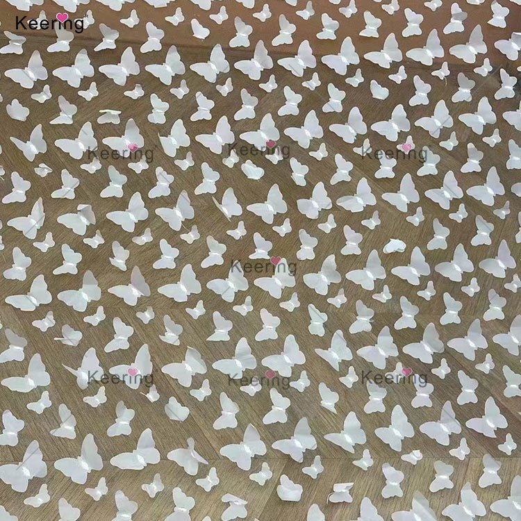 Keering China Wholesale Flower Embroidered Lace Butterfly Tulle 3D Air Mesh Fabric For Wedding Dresses