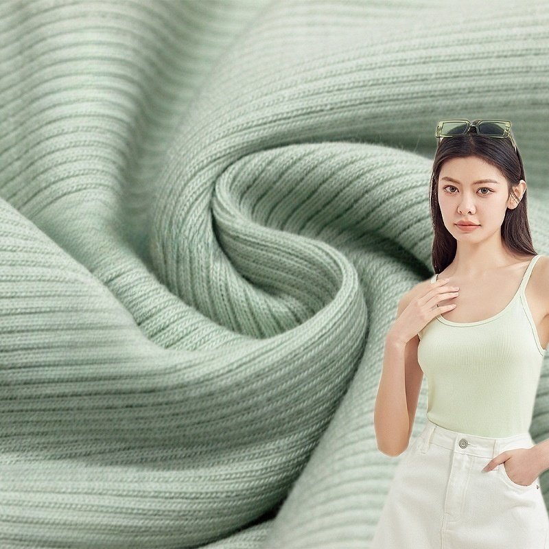 32S bamboo ribbed brushing knit 250gsm 66% bamboo Fiber 26% cotton spandex stretch 4*2 ribbed fabric garment fabric