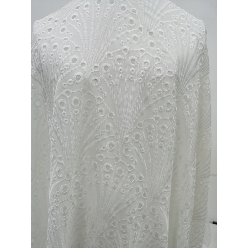 Customized fashionable design breathable 100%polyester chiffon eyelet embroidery fabric