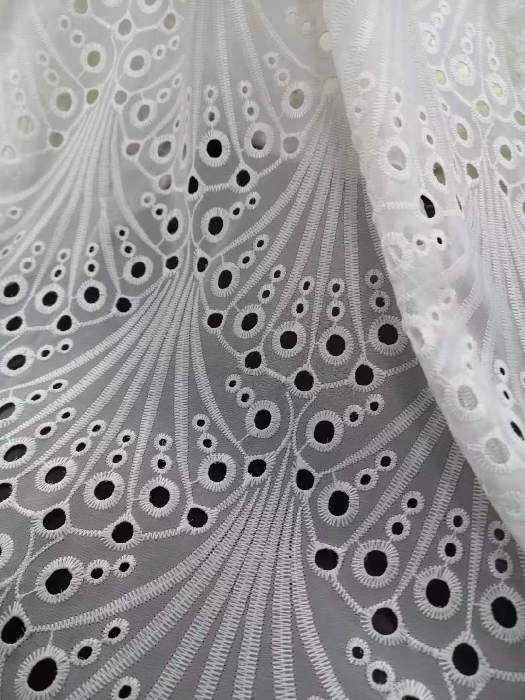 Customized fashionable design breathable 100%polyester chiffon eyelet embroidery fabric