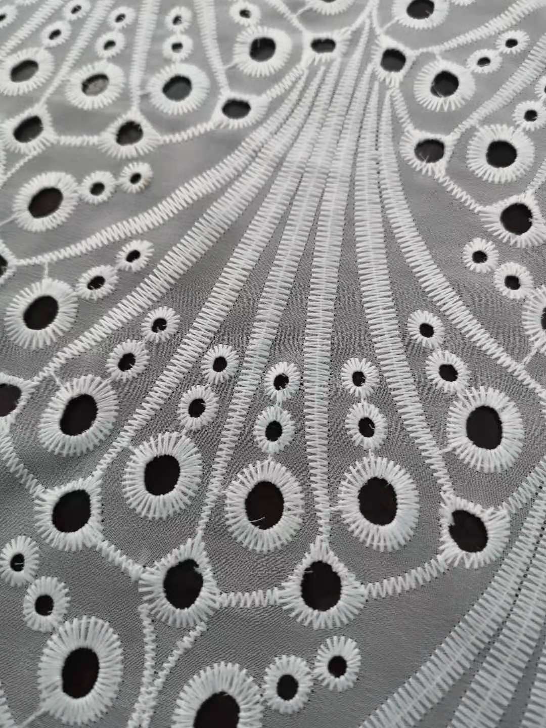 Customized fashionable design breathable 100%polyester chiffon eyelet embroidery fabric