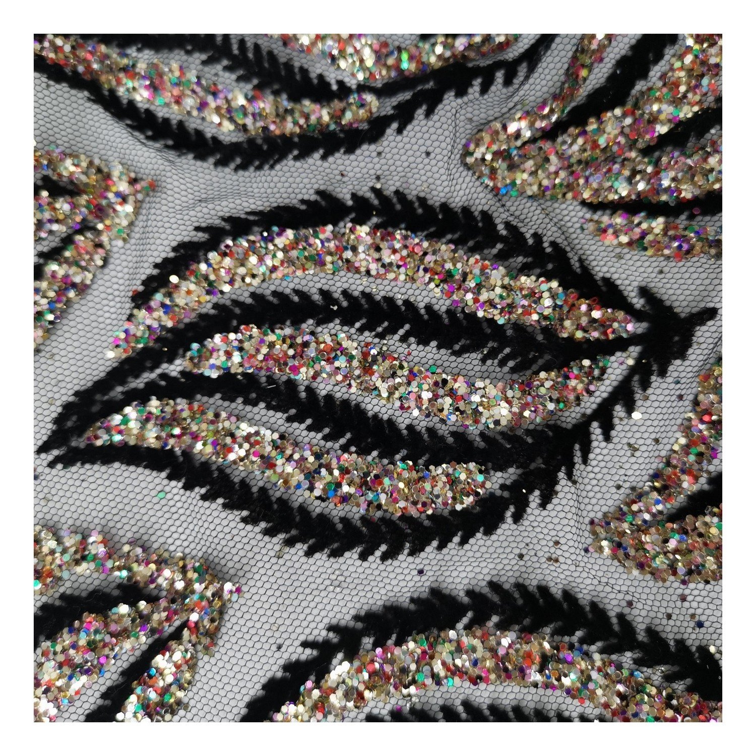 100%Polyester embroidery mesh fabric Sugar Metallic and trance flocking fabric for dress and clothes fashion show fabric