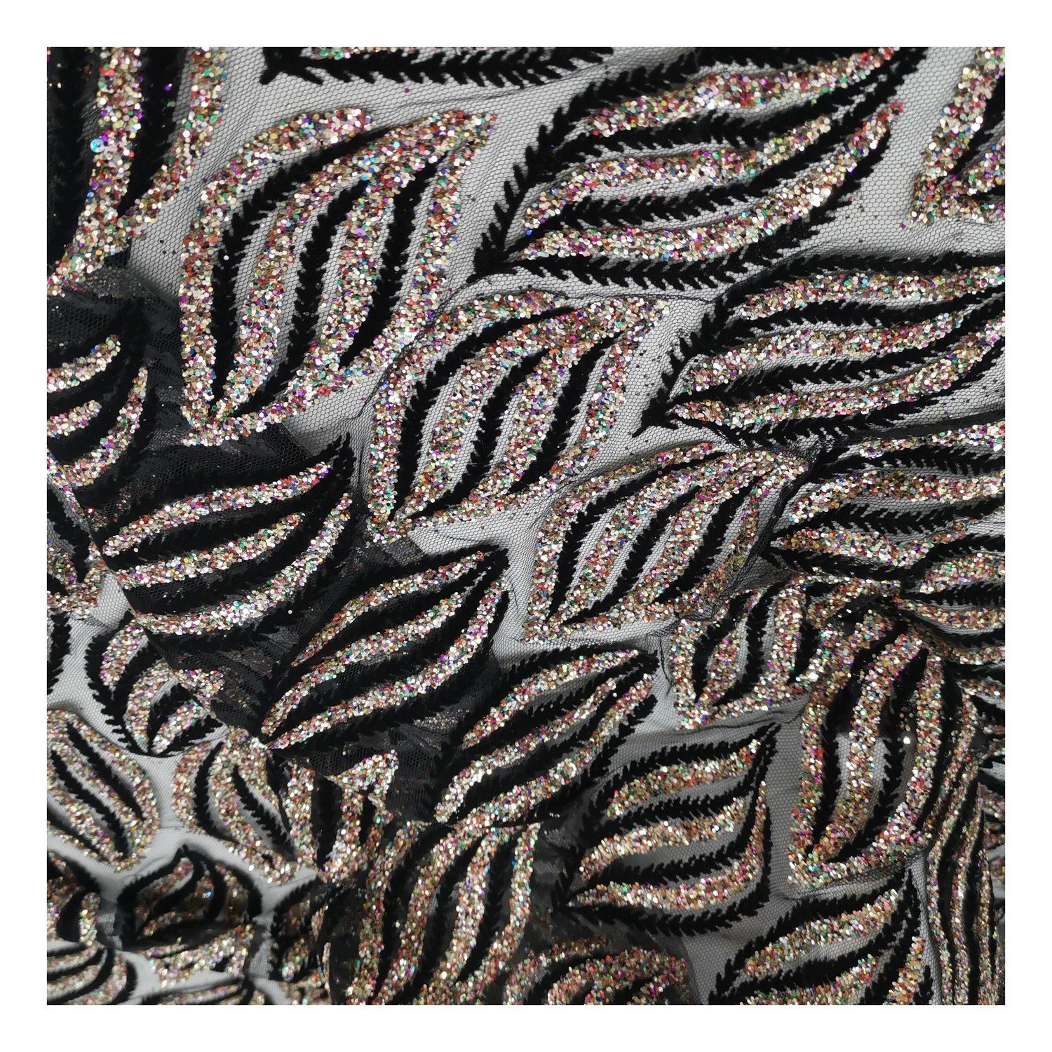 100%Polyester embroidery mesh fabric Sugar Metallic and trance flocking fabric for dress and clothes fashion show fabric