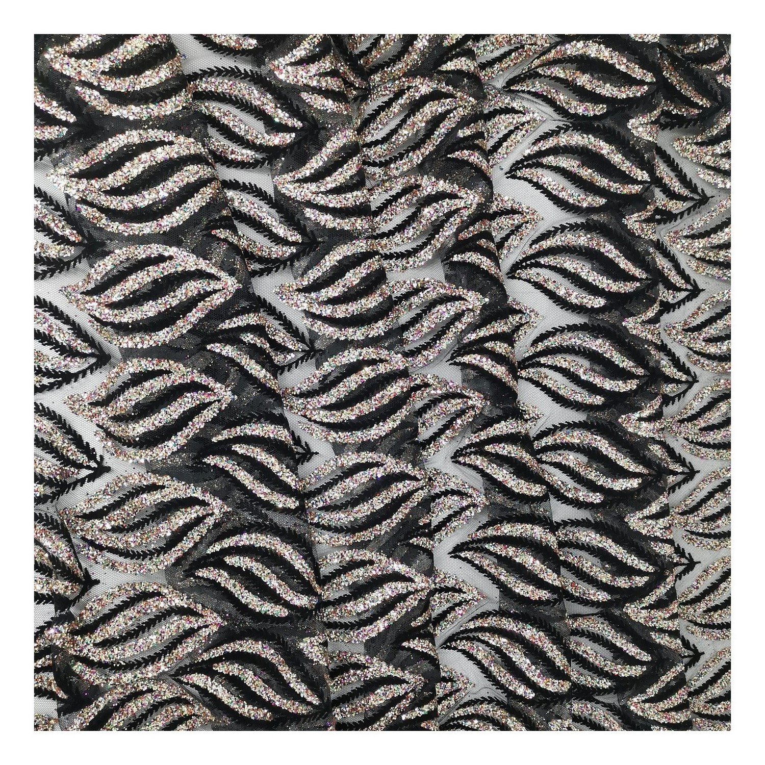 100%Polyester embroidery mesh fabric Sugar Metallic and trance flocking fabric for dress and clothes fashion show fabric