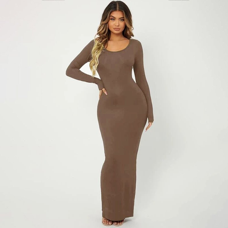 Women's Eco-Friendly Bodycon Dress Straight Long Sleeve Ribbed Square Neck Casual summer Autumn black Party Club Knit dresses