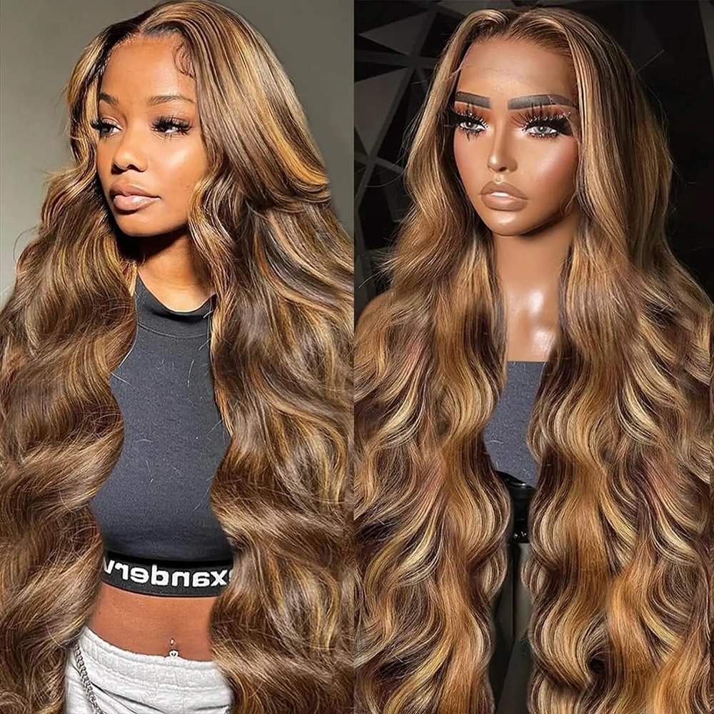 Highlight HD Lace Front Wig Human Hair 13X6 Body Wave Human Hair Wigs 180% Density Honey Blonde Curly Ombre Lace Frontal Wig