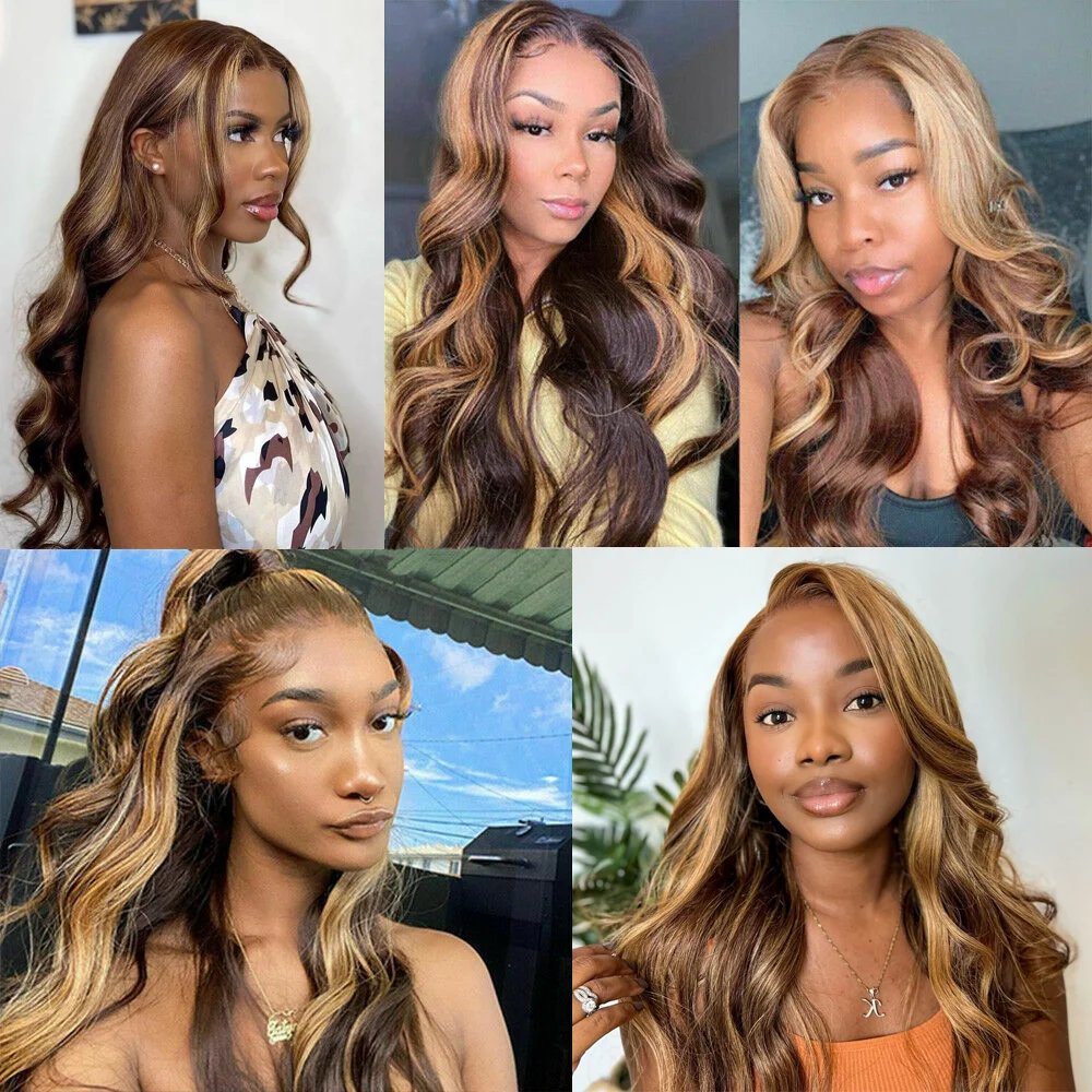 Highlight HD Lace Front Wig Human Hair 13X6 Body Wave Human Hair Wigs 180% Density Honey Blonde Curly Ombre Lace Frontal Wig