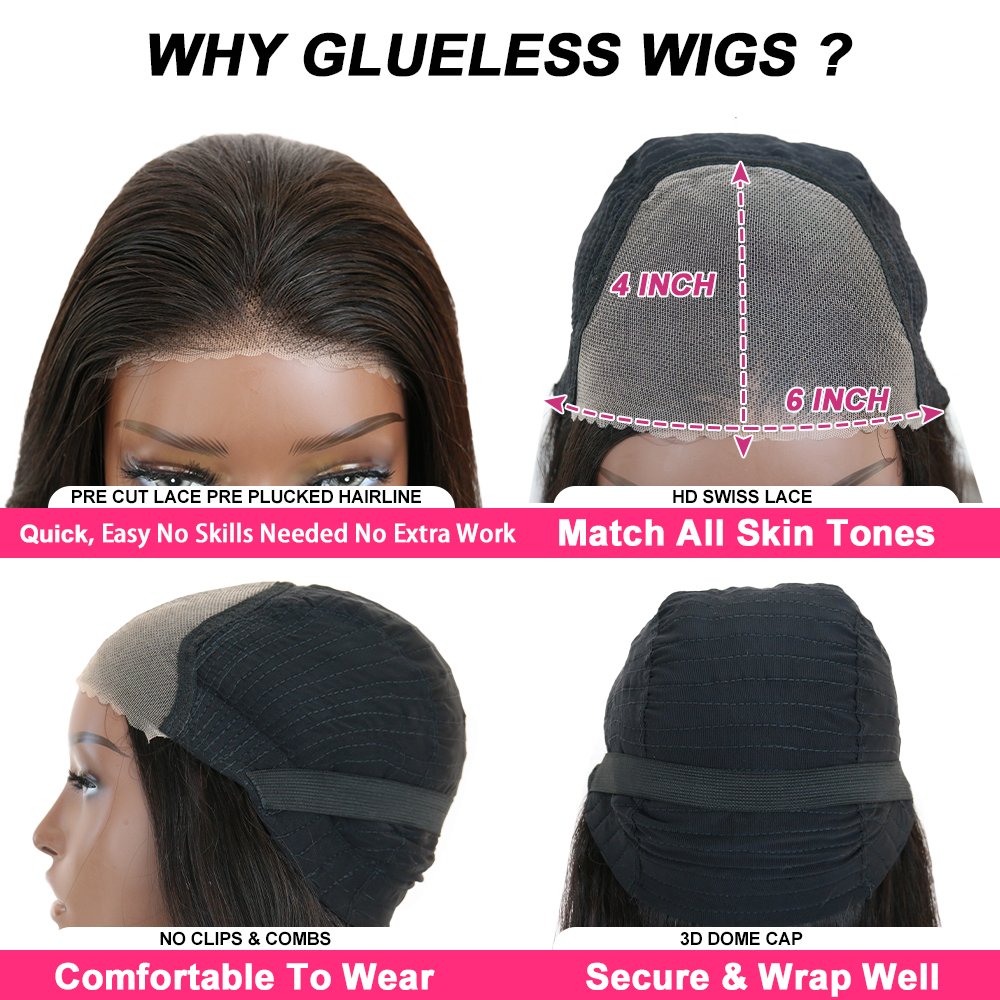 Wear And Go Glueless Wig Precut Lace Curly HD Lace Front Wigs Human Hair,180 Density 4x4 Closure Wigs
