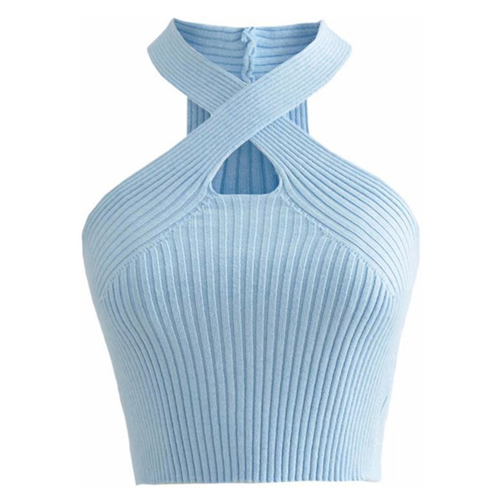 Women Fashion Cotton Sleeveless Singlet Ribbed Ladies Cross wrap neck Tanks Top Padded Cross Crop Top