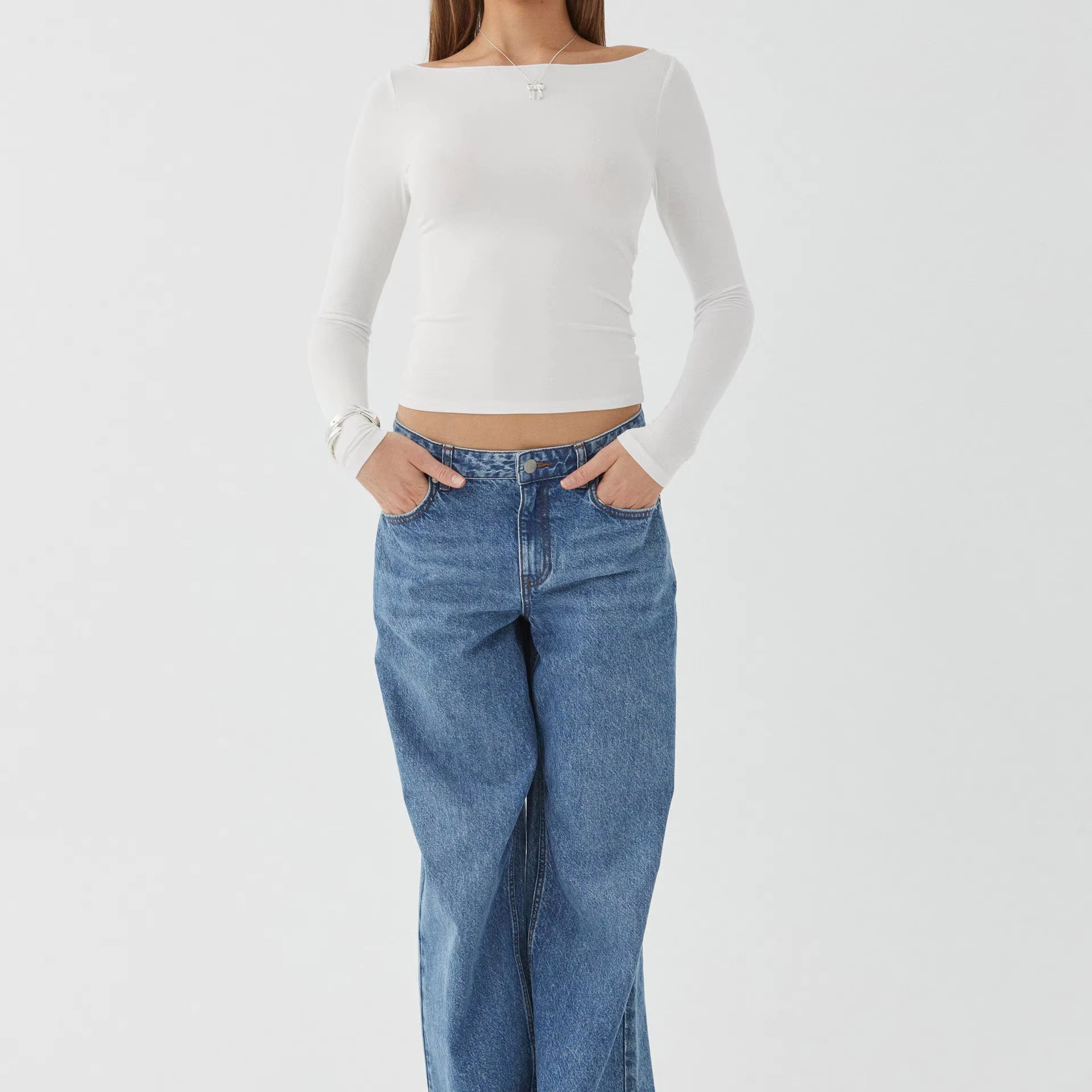 Runwaylove R438 New Design Long Sleeve O-neck Long Sleeve Crop Top