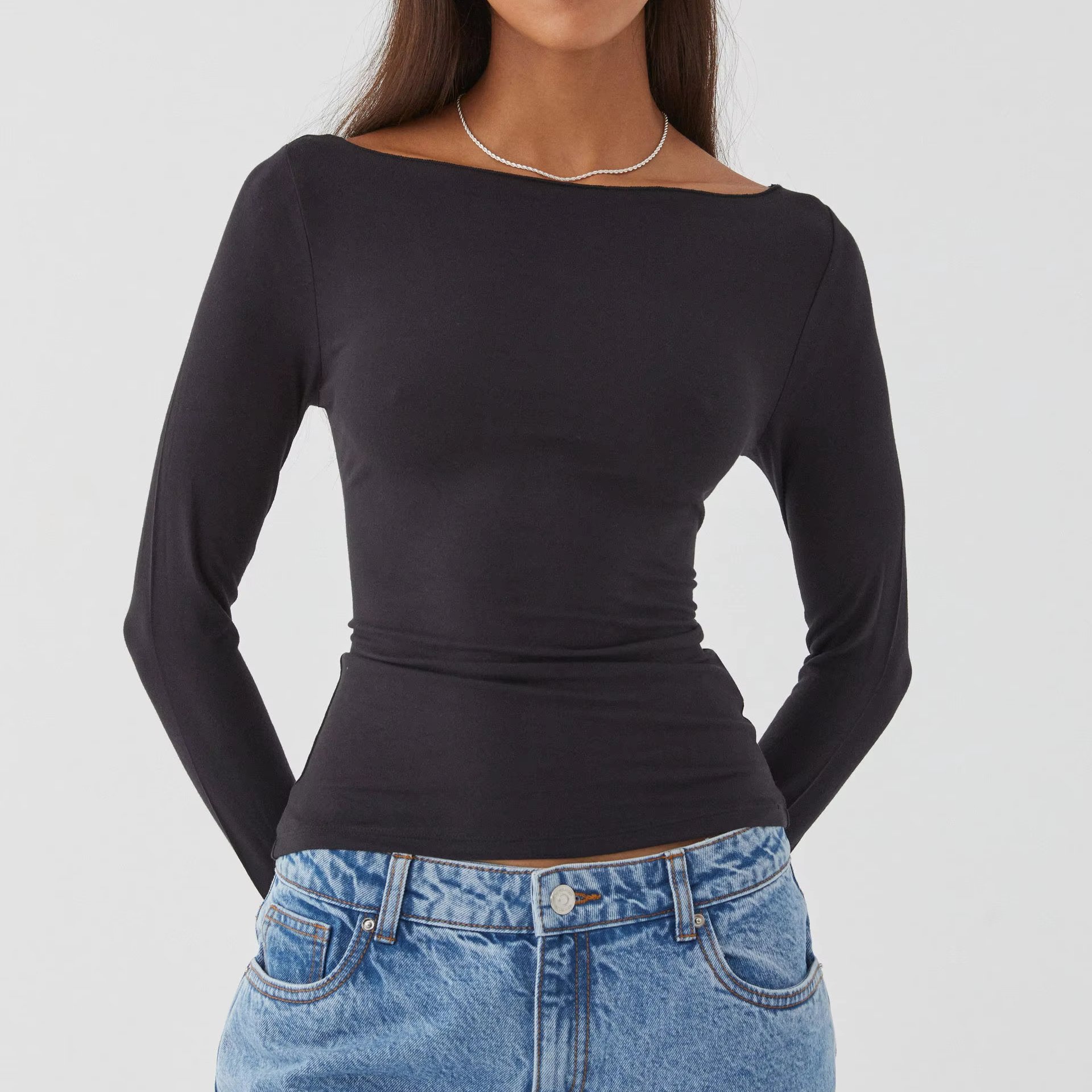 Runwaylove R438 New Design Long Sleeve O-neck Long Sleeve Crop Top