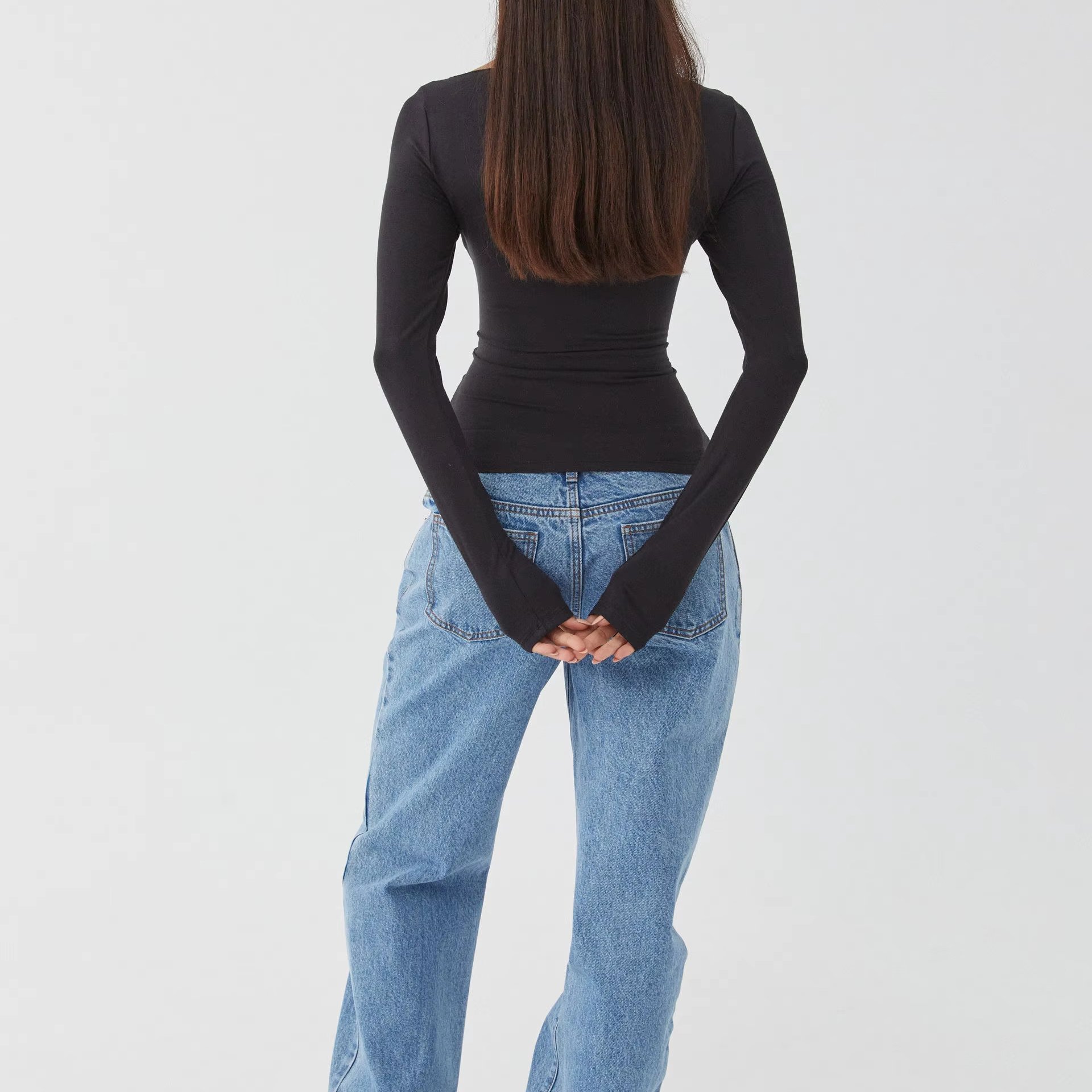 Runwaylove R438 New Design Long Sleeve O-neck Long Sleeve Crop Top