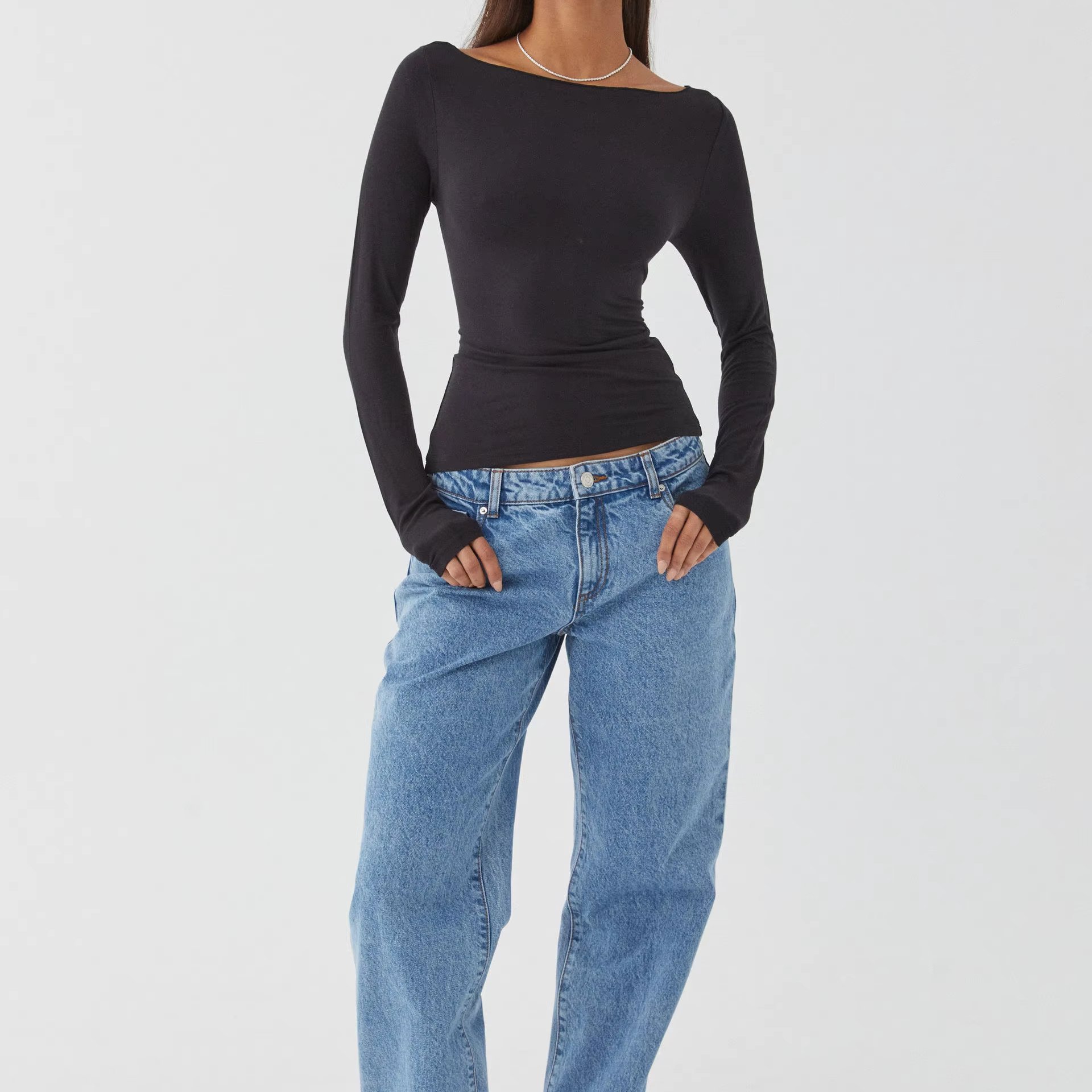 Runwaylove R438 New Design Long Sleeve O-neck Long Sleeve Crop Top