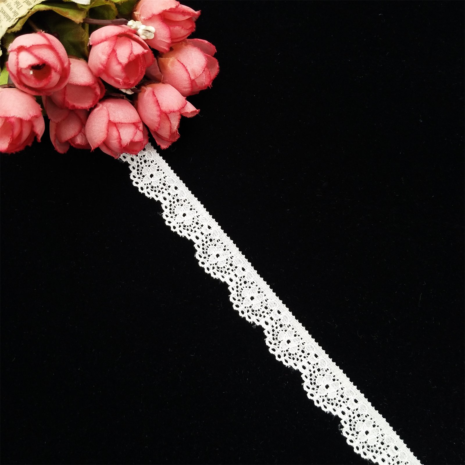 1.5cm Narrow Lace for Underwear White Spandex Lace Trim Knitted Sustainable Lace Support Spandex / Nylon No Decorated 2000mtr
