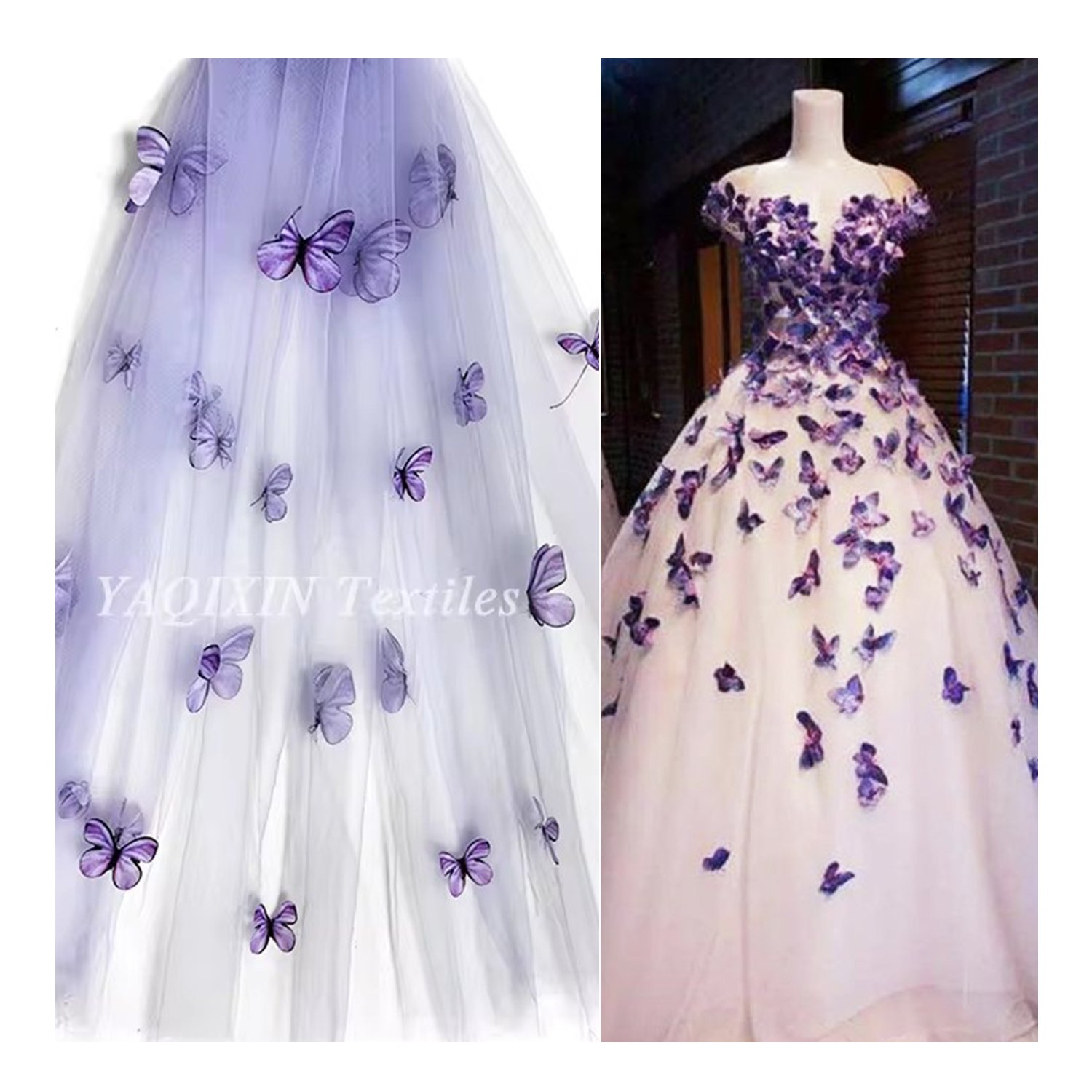 Purple 3D Butterfly Embroidery Lace Fabric For Dress Gradient Color Butterfly Tulle Mesh Fabric for Garment