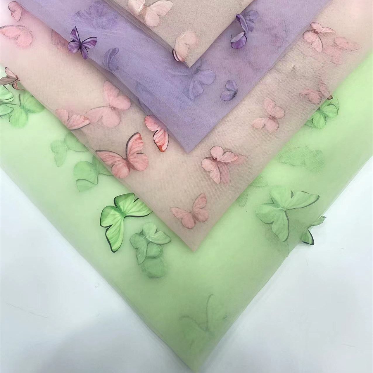 Purple 3D Butterfly Embroidery Lace Fabric For Dress Gradient Color Butterfly Tulle Mesh Fabric for Garment