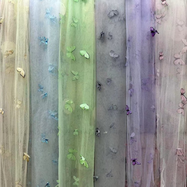 Purple 3D Butterfly Embroidery Lace Fabric For Dress Gradient Color Butterfly Tulle Mesh Fabric for Garment