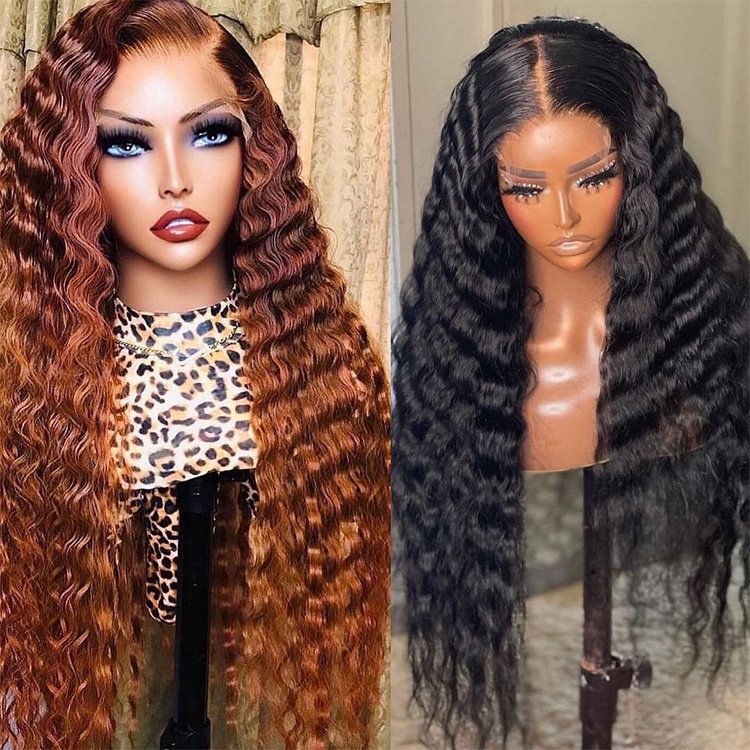 Wholesale bulk sale cuticle aligned raw brazilian human hair wig loose deep wave hd lace front wigs
