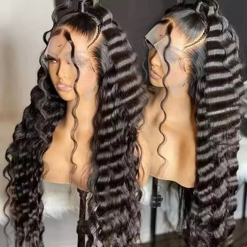 Wholesale bulk sale cuticle aligned raw brazilian human hair wig loose deep wave hd lace front wigs