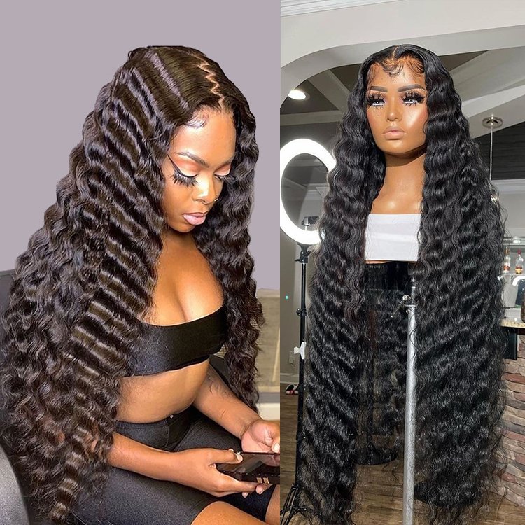 Wholesale bulk sale cuticle aligned raw brazilian human hair wig loose deep wave hd lace front wigs