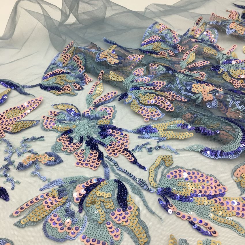 floral lace embroidered multi colored mesh fabric beaded fabric net lace with sequin fabric