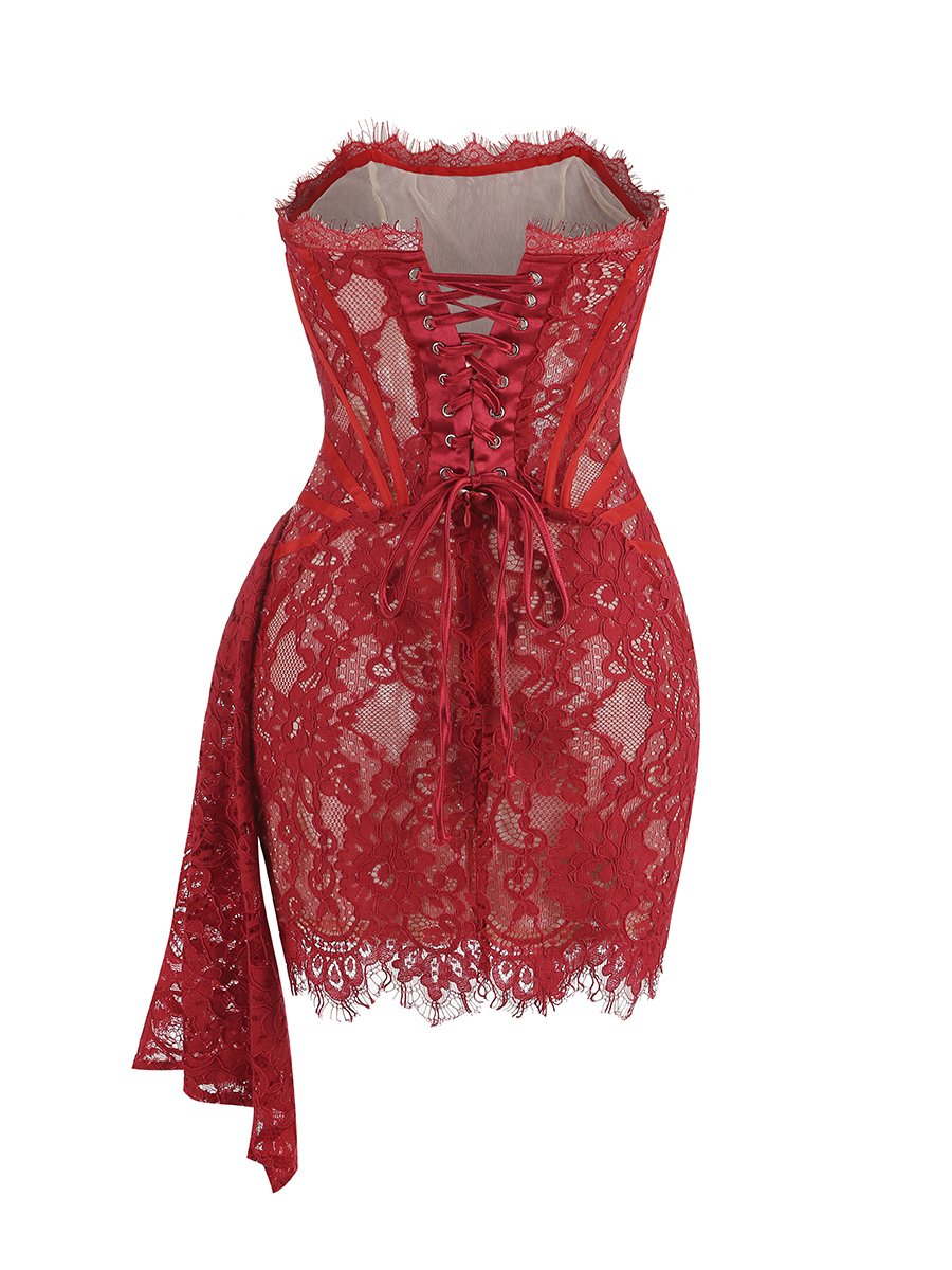 SB2612 Kimshein Fashion Christmas Clothing Women Strapless Mini Dresses Lace Dresses Women Bodycon Mini Dress
