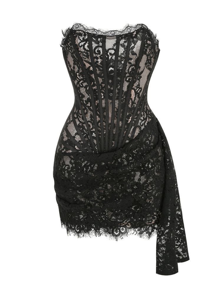 SB2612 Kimshein Fashion Christmas Clothing Women Strapless Mini Dresses Lace Dresses Women Bodycon Mini Dress