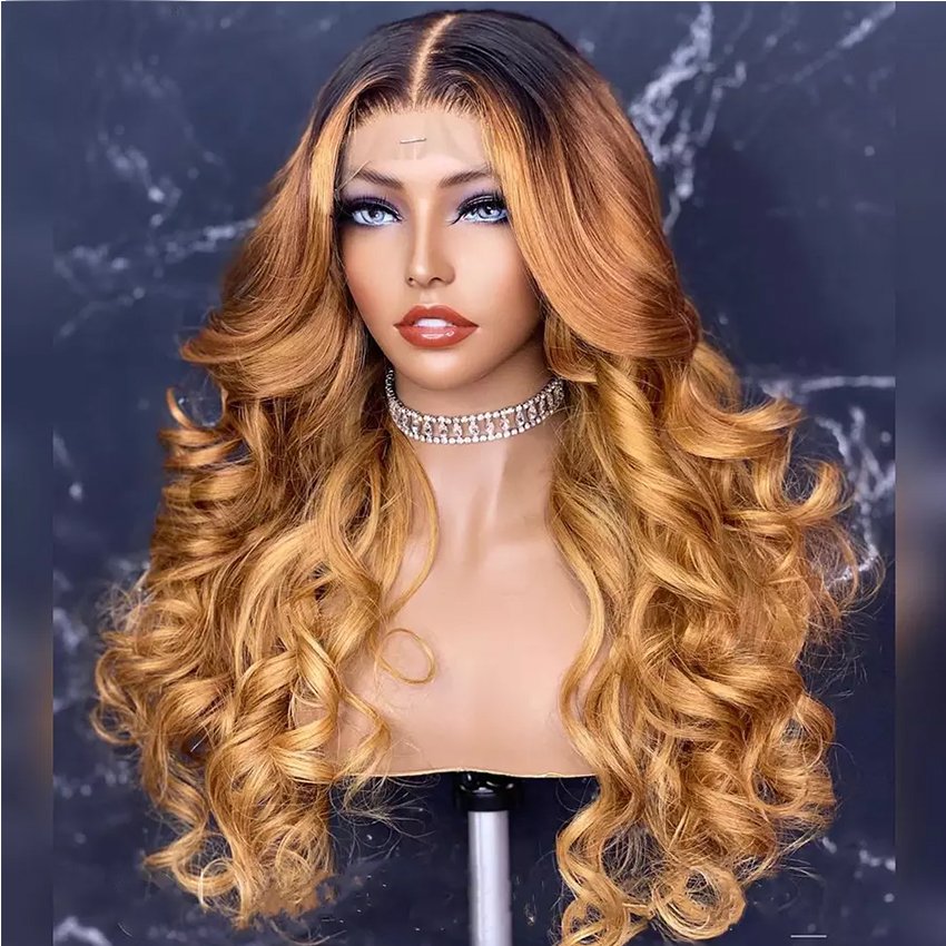 Ombre Lace Front Human Hair Wig For Black Women Honey Blonde Brazilian Remy 13*4 Lace Front Wig Pre Plucked With Baby Hair
