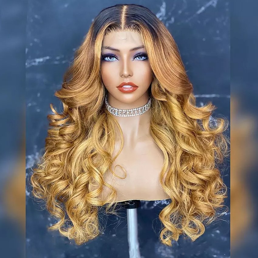 Ombre Lace Front Human Hair Wig For Black Women Honey Blonde Brazilian Remy 13*4 Lace Front Wig Pre Plucked With Baby Hair