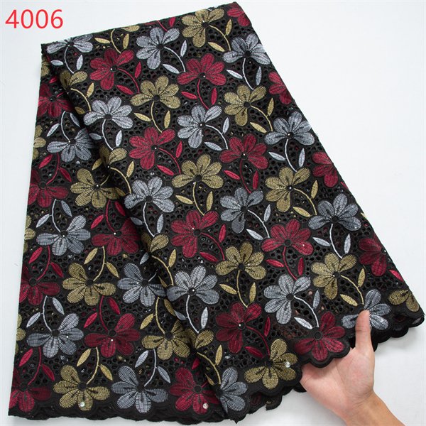 4006 Wholesale Price Embroidery Fabric African 100% Swiss Voile Dry Fabrics 5 Yards For Women Wedding Party Dress