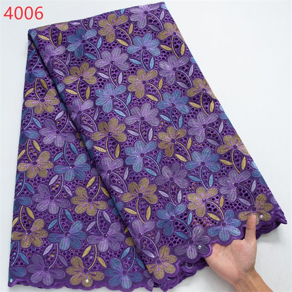 4006 Wholesale Price Embroidery Fabric African 100% Swiss Voile Dry Fabrics 5 Yards For Women Wedding Party Dress