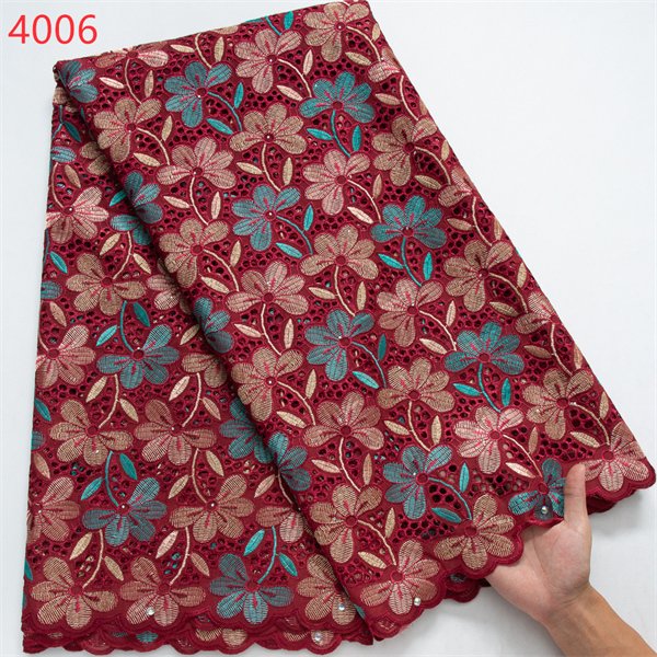 4006 Wholesale Price Embroidery Fabric African 100% Swiss Voile Dry Fabrics 5 Yards For Women Wedding Party Dress