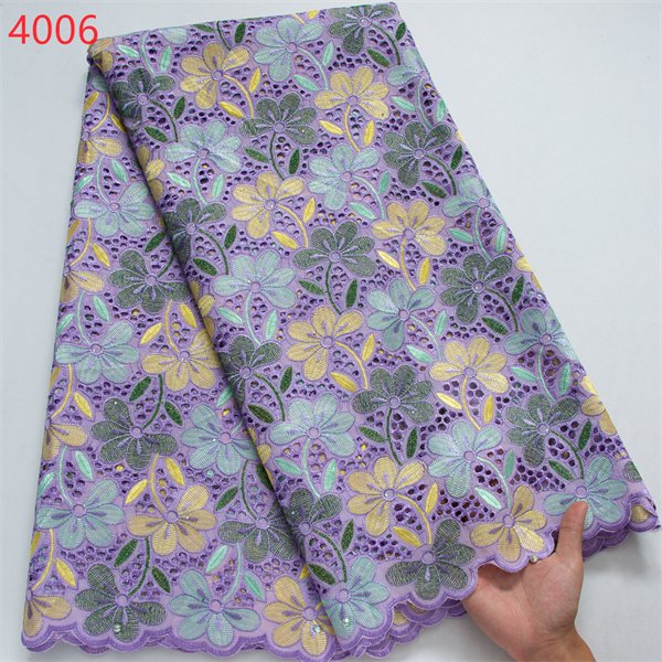 4006 Wholesale Price Embroidery Fabric African 100% Swiss Voile Dry Fabrics 5 Yards For Women Wedding Party Dress