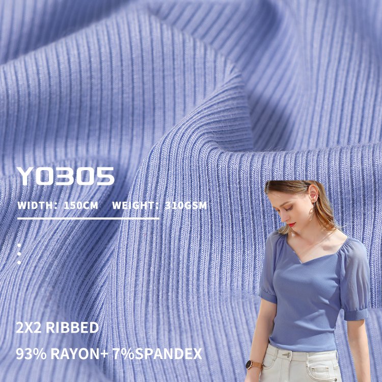 310gsm 2 * 2 knitted ribbed fabric 93% Rayon 7% spandex high elastic autumn and winter thickened base fabric