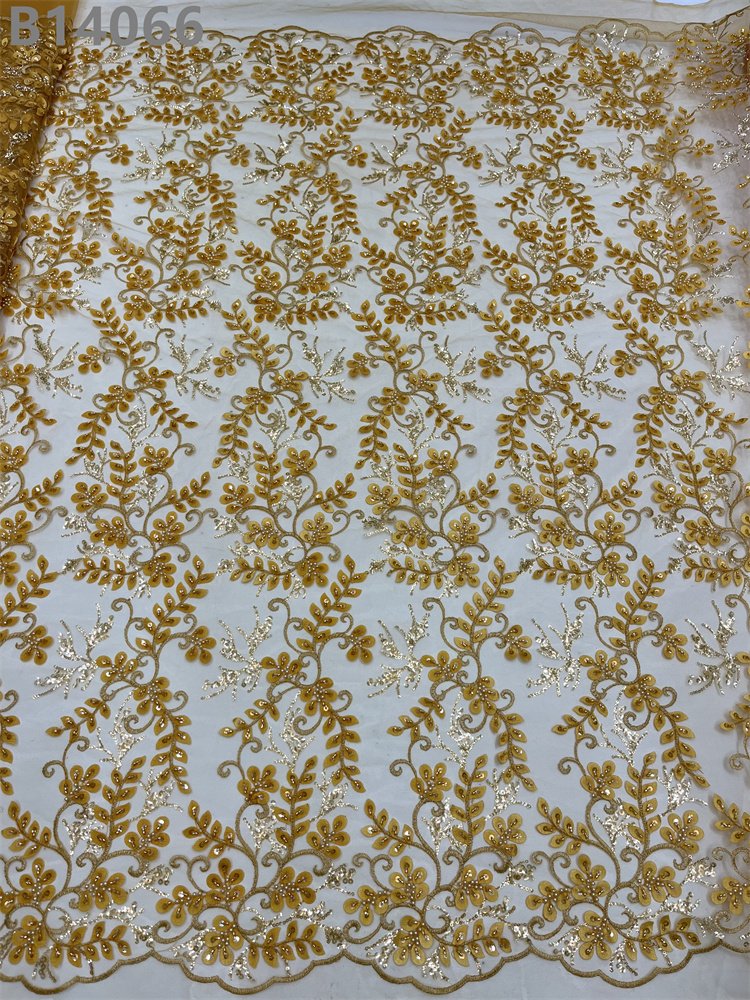 Bead Fabric Lace Bridal Applique Embroidered Sequins Beaded Mint Green and Gold Lace Fabric