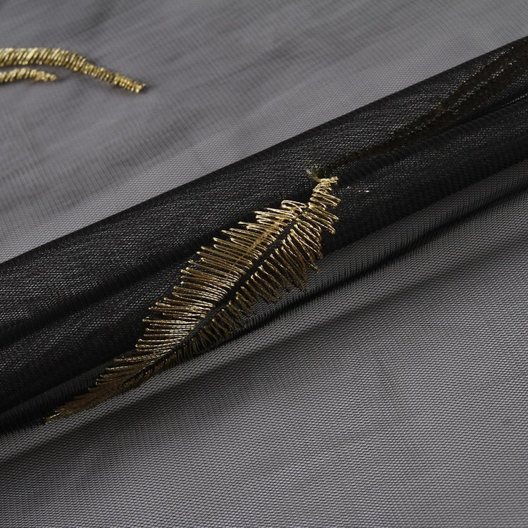 HA-15409 High quality feather embroidery gold embroidered tulle lace fabric french