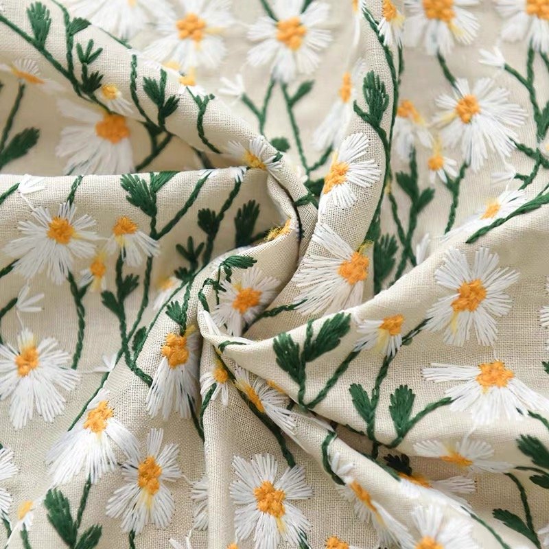 New Multi Color Cotton Linen Embroidery Fabric Vintage Linen cotton Embroidery Fabric for Clothing