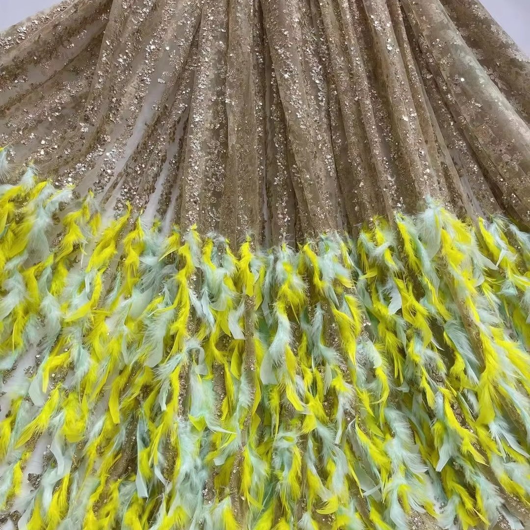 2024 Modern Novel Design Wholesale Price 3D Feather Lace Embroidery Fabric Design