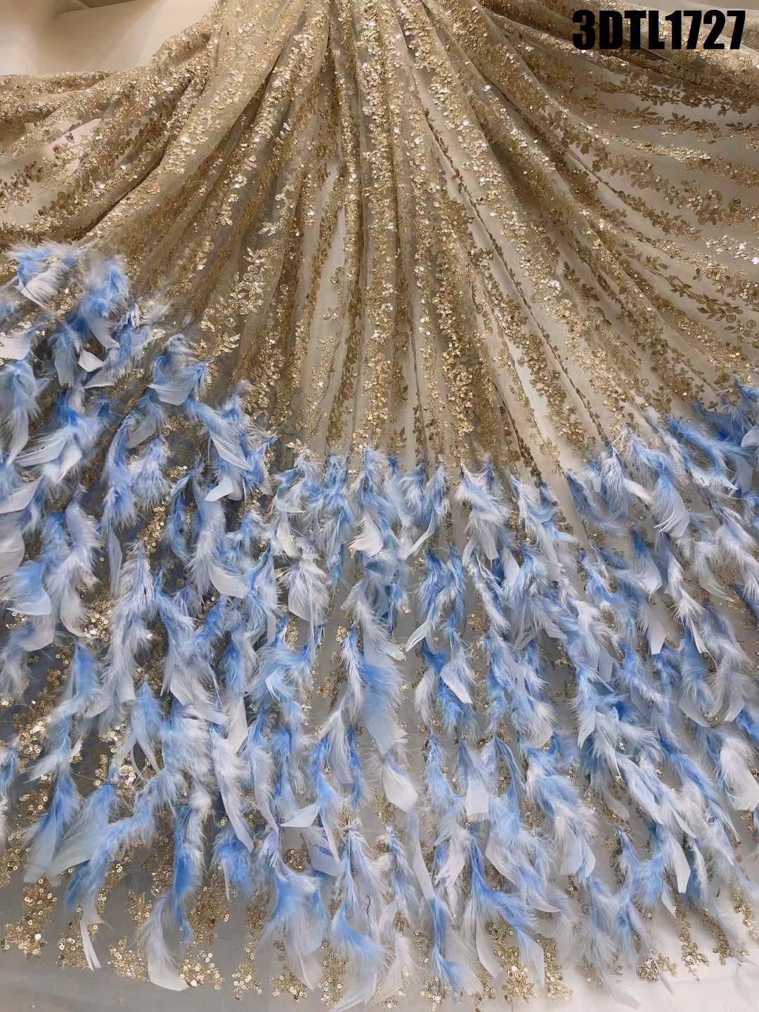 2024 Modern Novel Design Wholesale Price 3D Feather Lace Embroidery Fabric Design