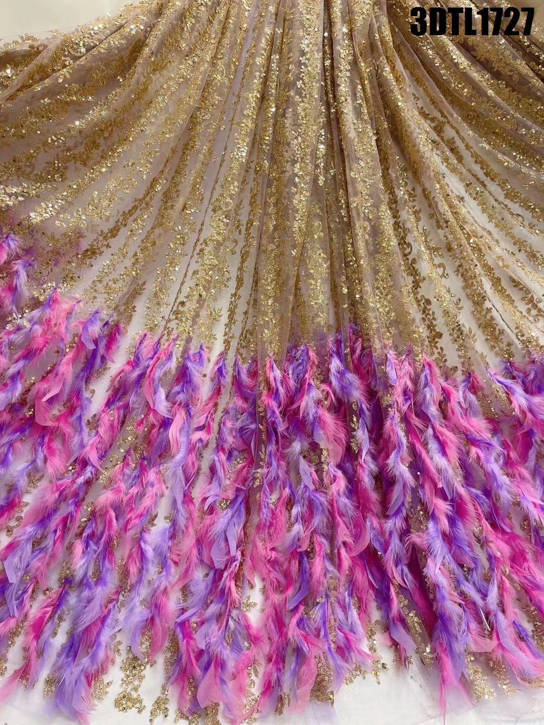 2024 Modern Novel Design Wholesale Price 3D Feather Lace Embroidery Fabric Design
