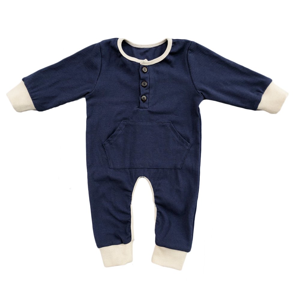 High quality knitted rib cotton long sleeve custom color baby rompers for autumn