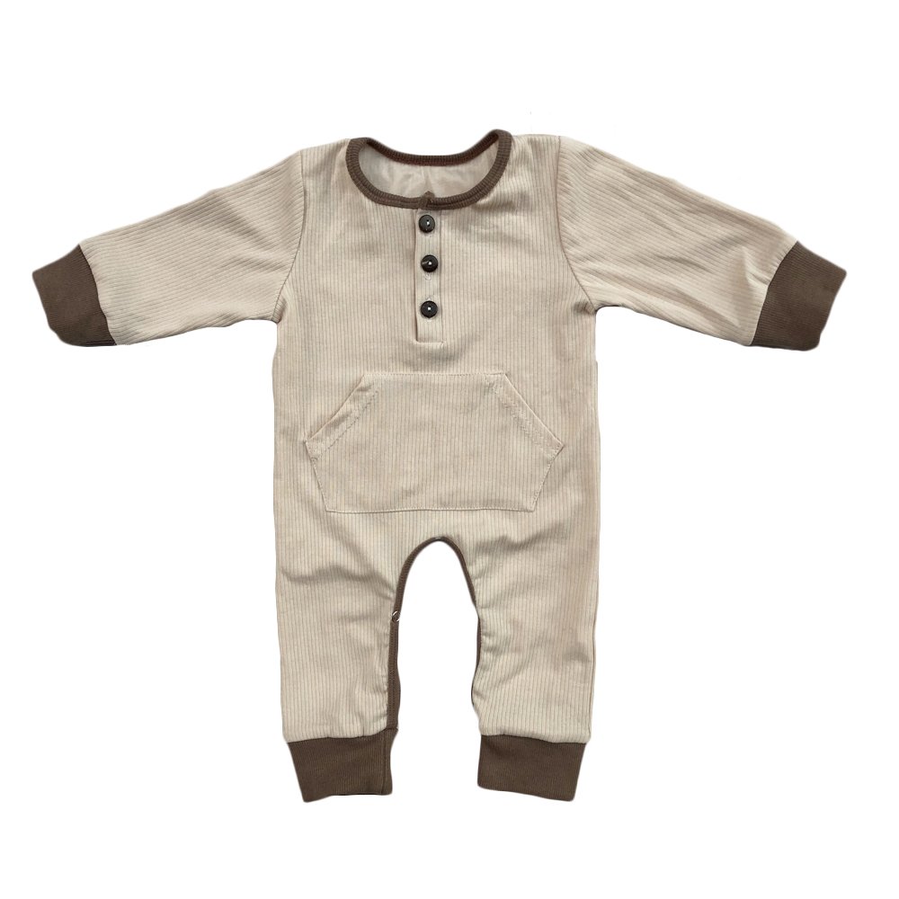 High quality knitted rib cotton long sleeve custom color baby rompers for autumn